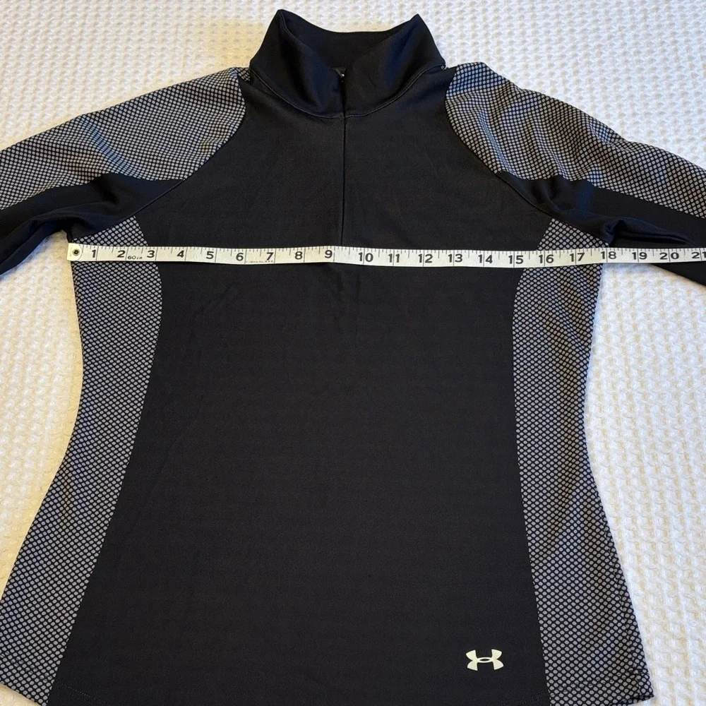 Under Armour MEDIUM Black Gray Dot Long Sleeve 1/4 Zip Mock Neck Top - Picture 6 of 12